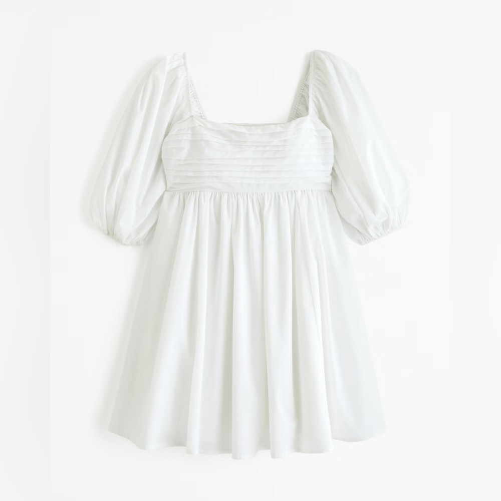 Abercrombie Emerson Poplin Puff Sleeve Mini Dress - White Sundress Spring